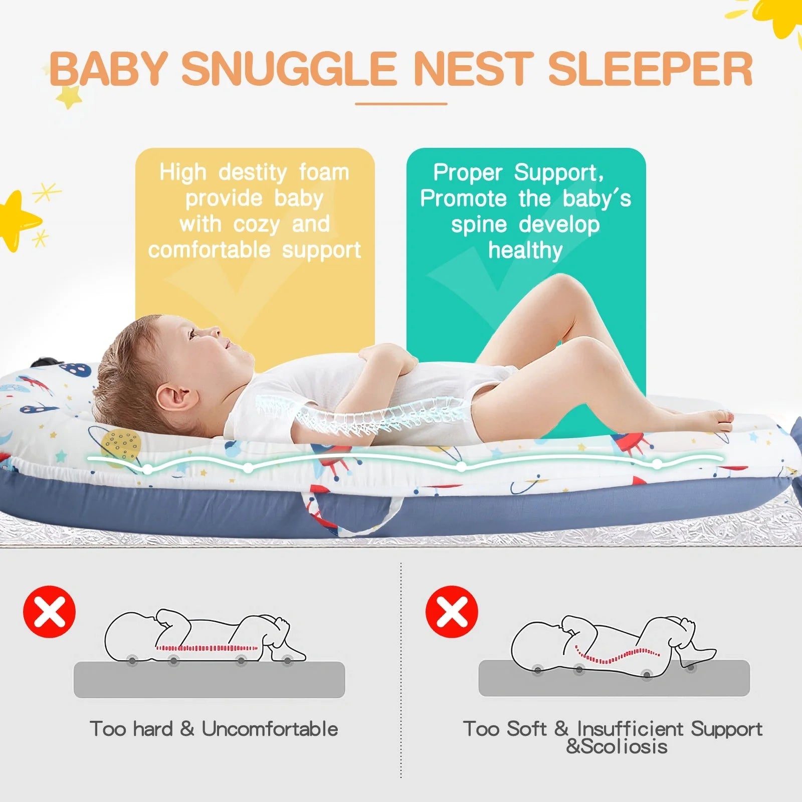 Premium Baby's Crib with soft cotton sleeve and memory foam core for comfortable sleep