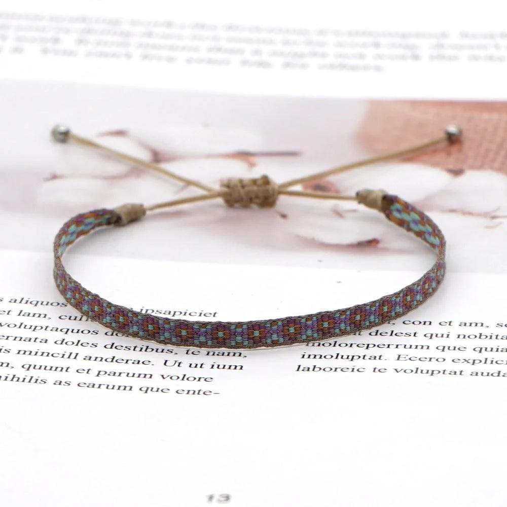 Handcrafted bohemian bracelet with ethnic flair, featuring premium Miyuki DB beads and traditional weaving techniques