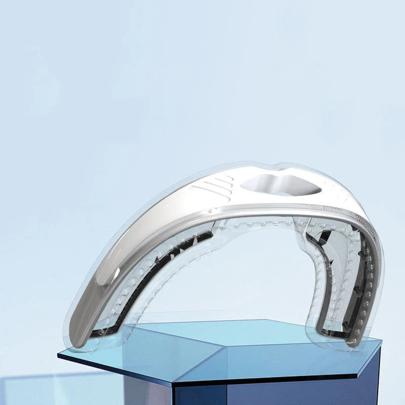 Anti-snoring device braces in white and black, made from food-grade silicone