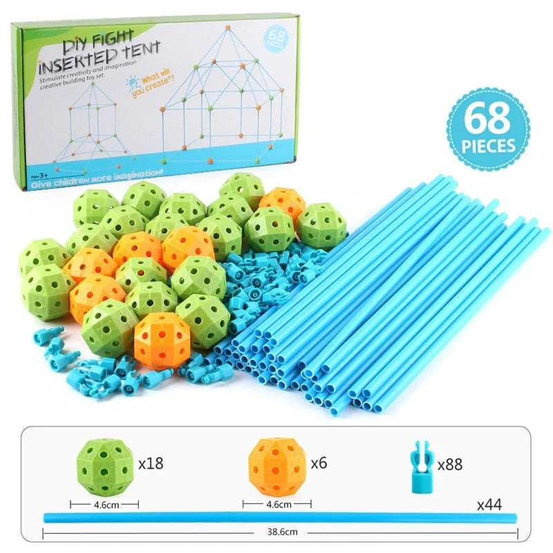 Kids DIY 3D Construction Fort Building Kit with sticks and balls for creative play