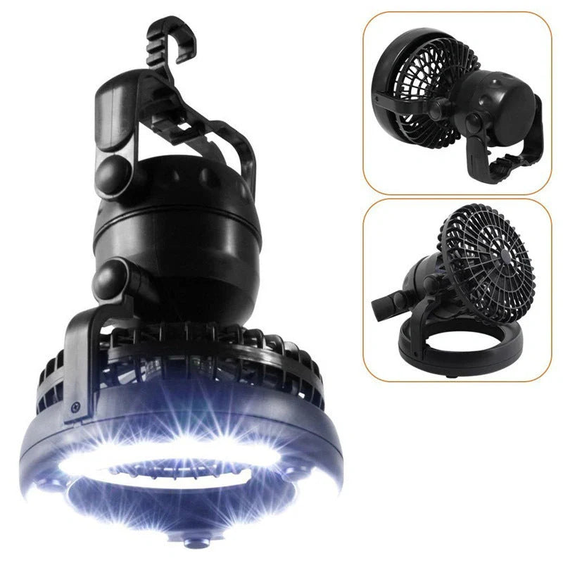 Portable LED Camping Lantern with adjustable fan and 18 high-brightness LEDs