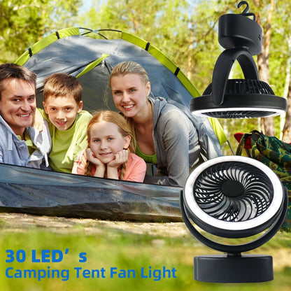 Portable LED Camping Lantern with adjustable fan and 18 high-brightness LEDs