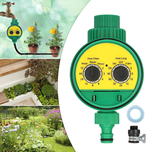 Programmable garden watering timer with LCD display, automatic irrigation control, and customisable settings