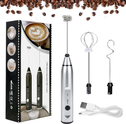 Rechargeable electric milk frother, foam maker, whisk, blender, and egg beater in various colours