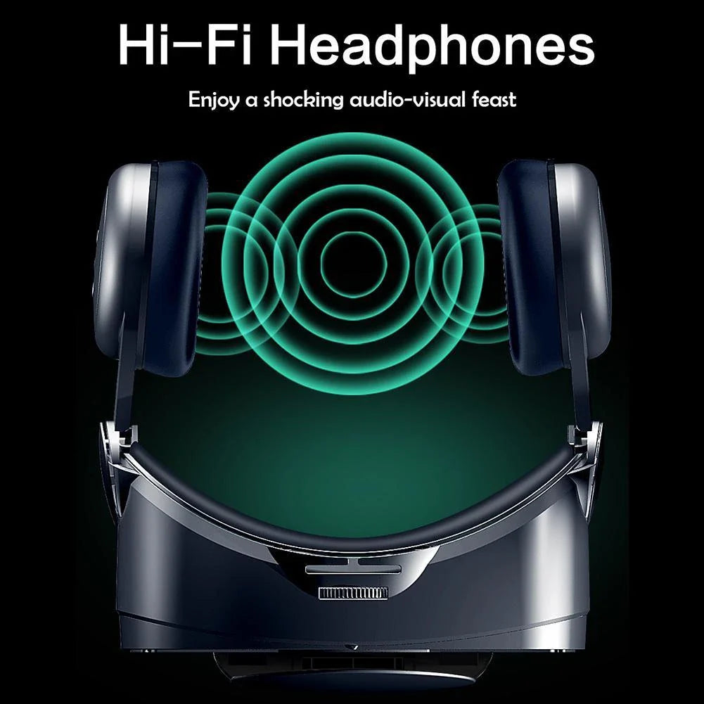 Virtual reality headset with adjustable optics, blue light-blocking lenses, and large headset for immersive 3D experiences on smartphones