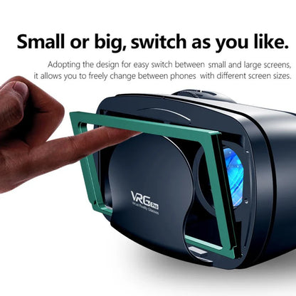 Virtual reality headset with adjustable optics, blue light-blocking lenses, and large headset for immersive 3D experiences on smartphones