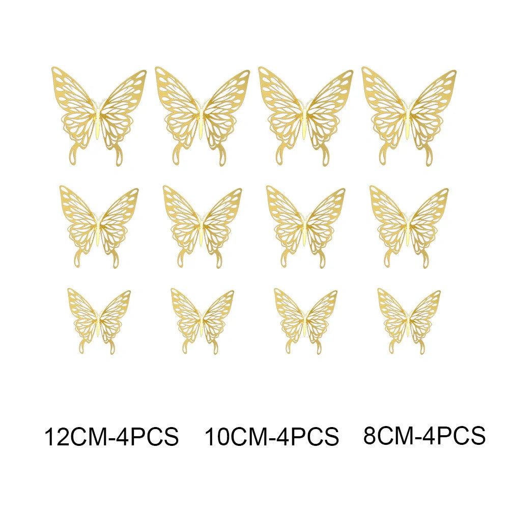 3D hollow butterflies mirror wall stickers in gold and rose gold, perfect for kids rooms and home decor