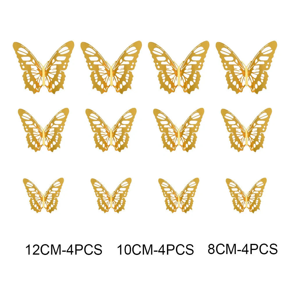 3D hollow butterflies mirror wall stickers in gold and rose gold, perfect for kids rooms and home decor