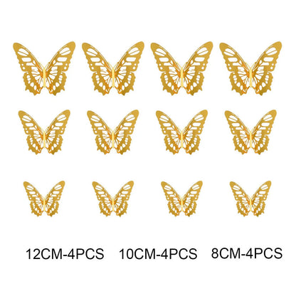 3D hollow butterflies mirror wall stickers in gold and rose gold, perfect for kids rooms and home decor