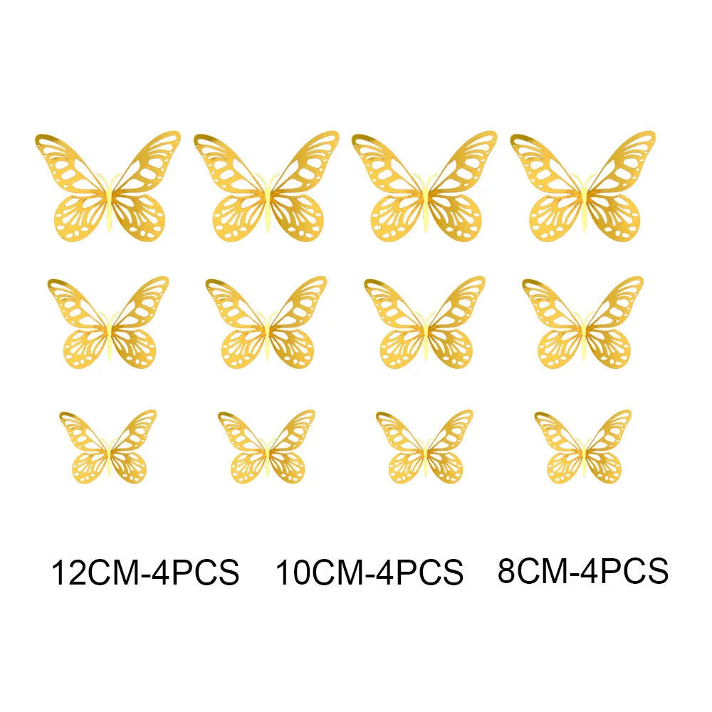 3D hollow butterflies mirror wall stickers in gold and rose gold, perfect for kids rooms and home decor
