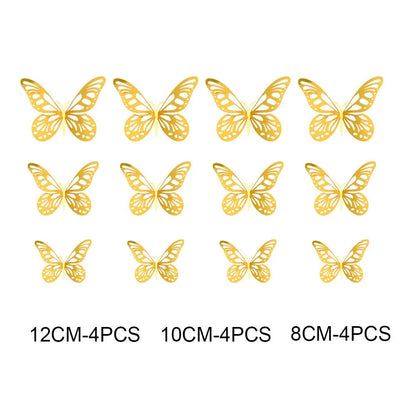 3D hollow butterflies mirror wall stickers in gold and rose gold, perfect for kids rooms and home decor