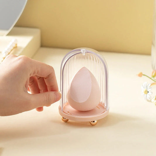 Transparent birdcage cosmetic storage box for makeup sponges