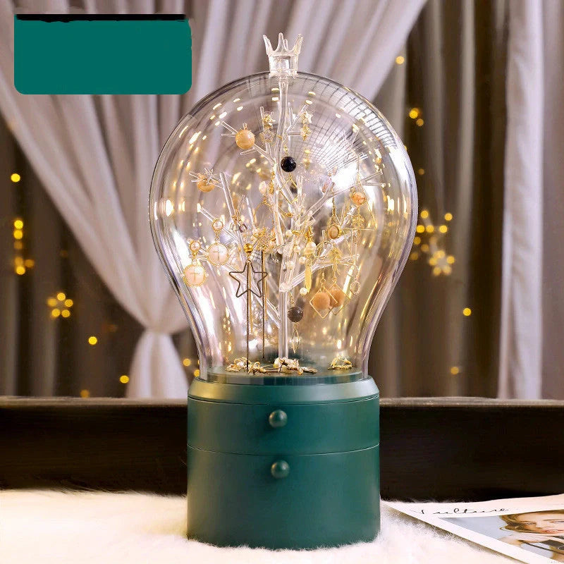 LED illuminated transparent jewelry storage box with 360-degree rotation