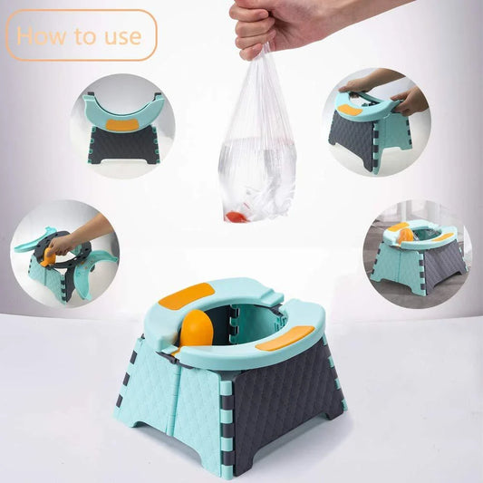 Portable Folding Baby Potty Seat with Slip-Resistant Surface and Removable Waste Bag for Hygienic Toilet Training