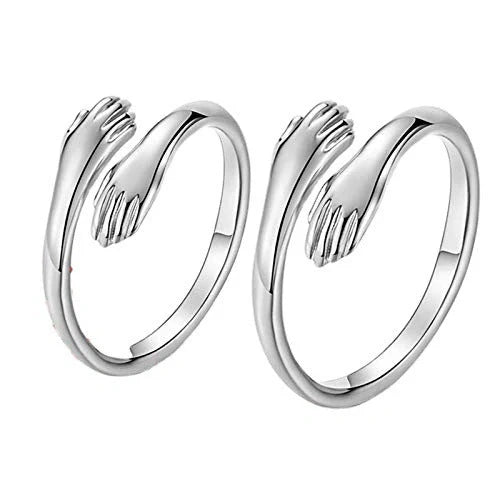 Adjustable Alloy Hands Hug Ring in silver and gold, stylish unisex jewelry
