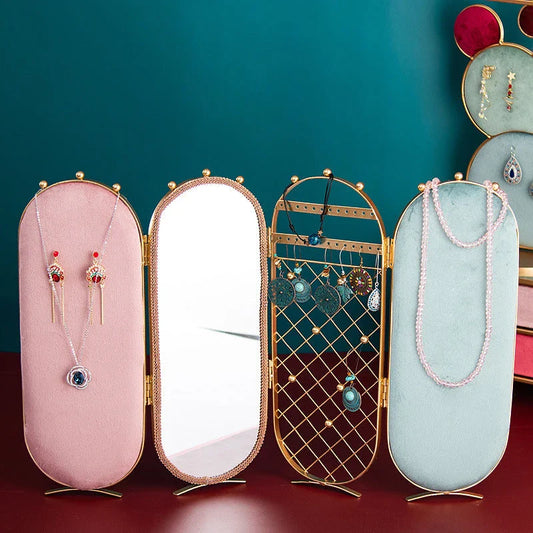 Premium foldable jewellery organiser box made of iron, flannel, and sponge for earrings, necklaces, and more