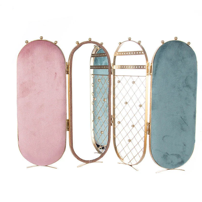 Premium foldable jewellery organiser box made of iron, flannel, and sponge for earrings, necklaces, and more