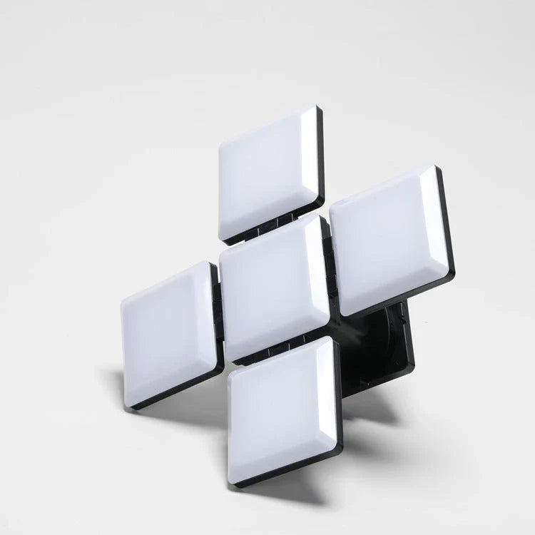 Square LED bedside lamp with folding design and adjustable brightness settings