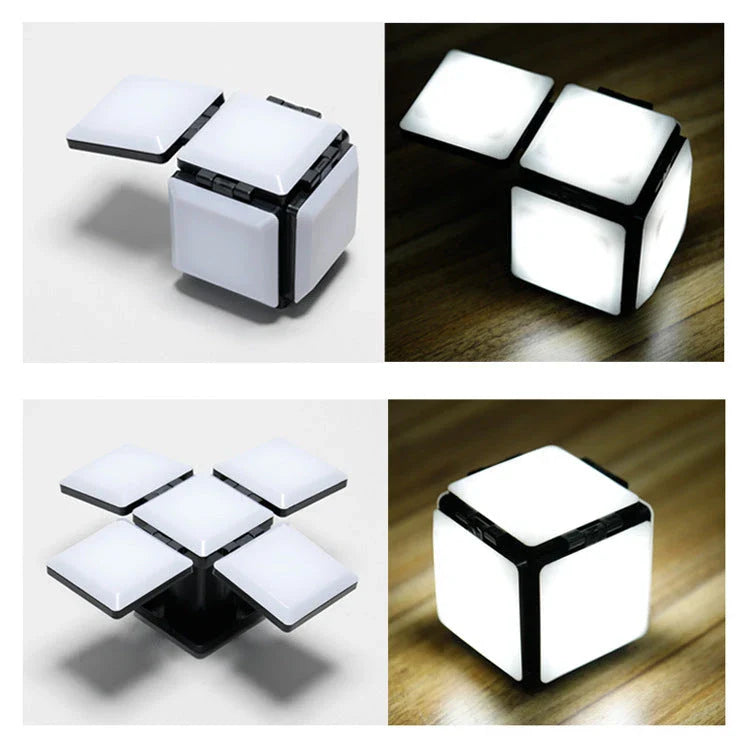 Square LED bedside lamp with folding design and adjustable brightness settings