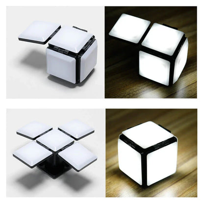 Square LED bedside lamp with folding design and adjustable brightness settings