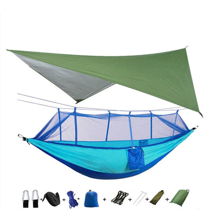 Versatile parachute hammock with mosquito net for outdoor camping and relaxation