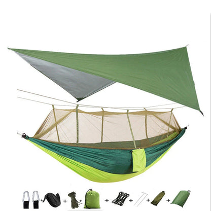 Versatile parachute hammock with mosquito net for outdoor camping and relaxation