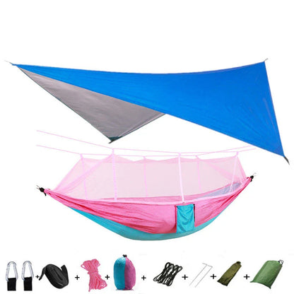 Versatile parachute hammock with mosquito net for outdoor camping and relaxation