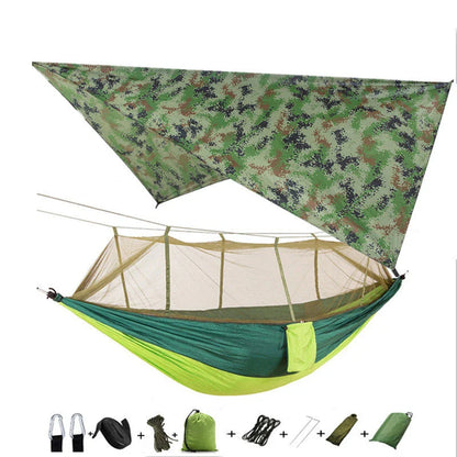 Versatile parachute hammock with mosquito net for outdoor camping and relaxation
