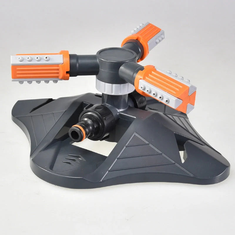 Adjustable 360-degree 3-arm rotating sprinkler for efficient lawn and garden irrigation
