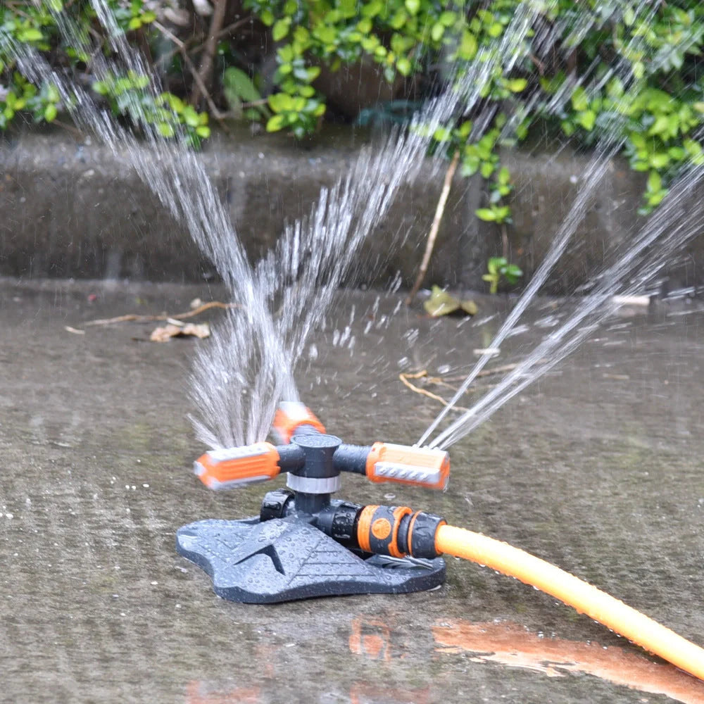 Adjustable 360-degree 3-arm rotating sprinkler for efficient lawn and garden irrigation