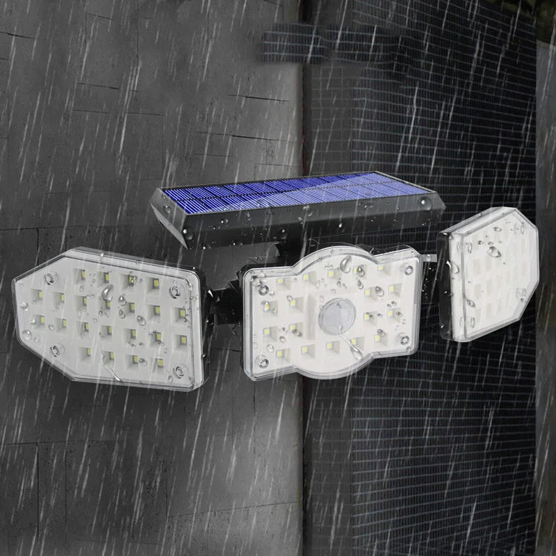 Adjustable Three-Sided Rotating LED Solar Wall Light in Black