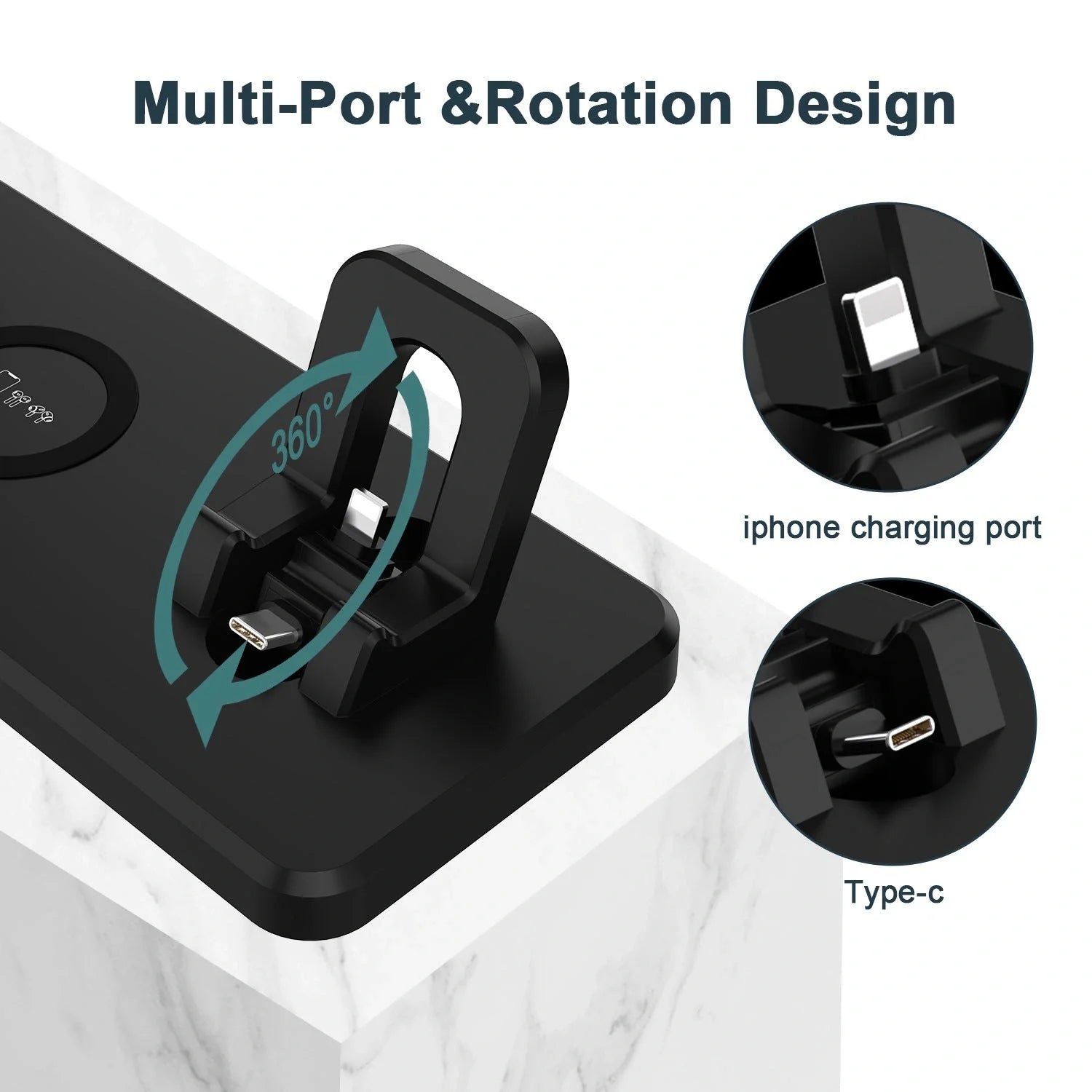 Multifunctional Six-In-One Wireless Charger in hollow black and hollow white