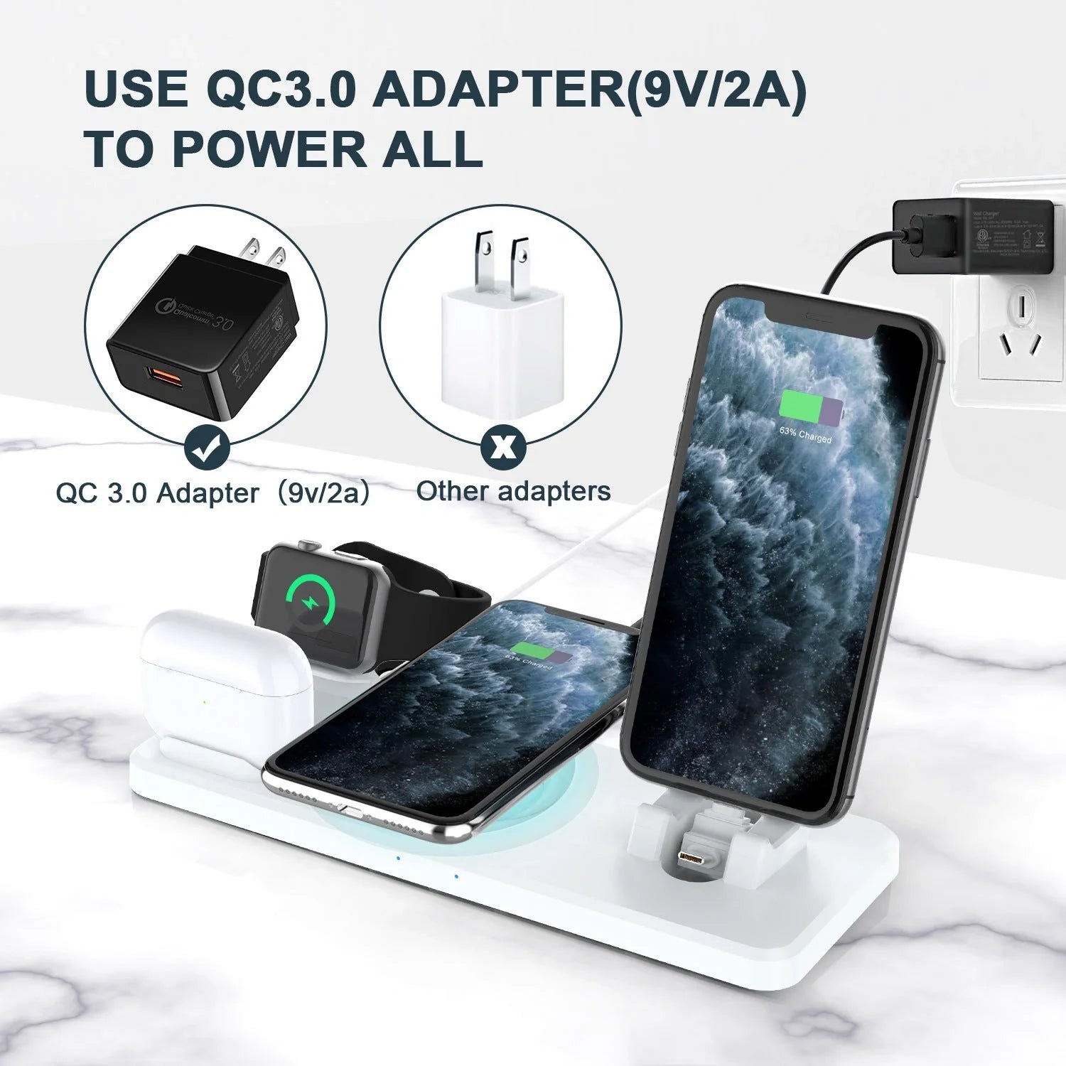 Multifunctional Six-In-One Wireless Charger in hollow black and hollow white