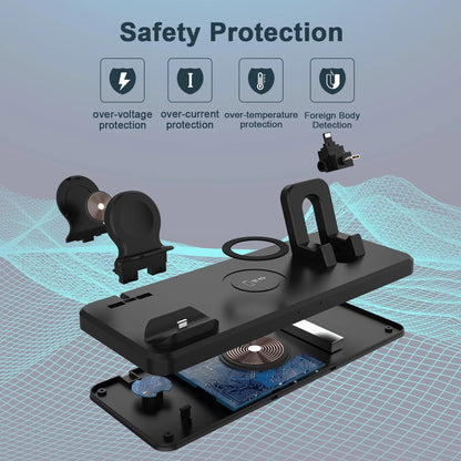 Multifunctional Six-In-One Wireless Charger in hollow black and hollow white
