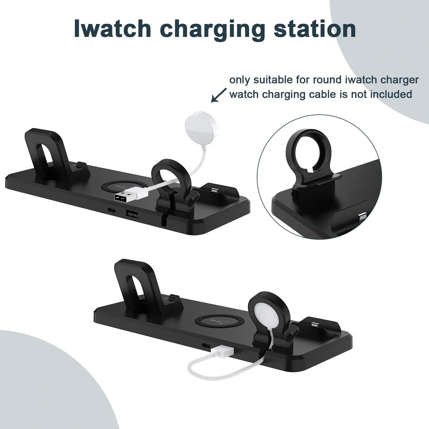 Multifunctional Six-In-One Wireless Charger in hollow black and hollow white