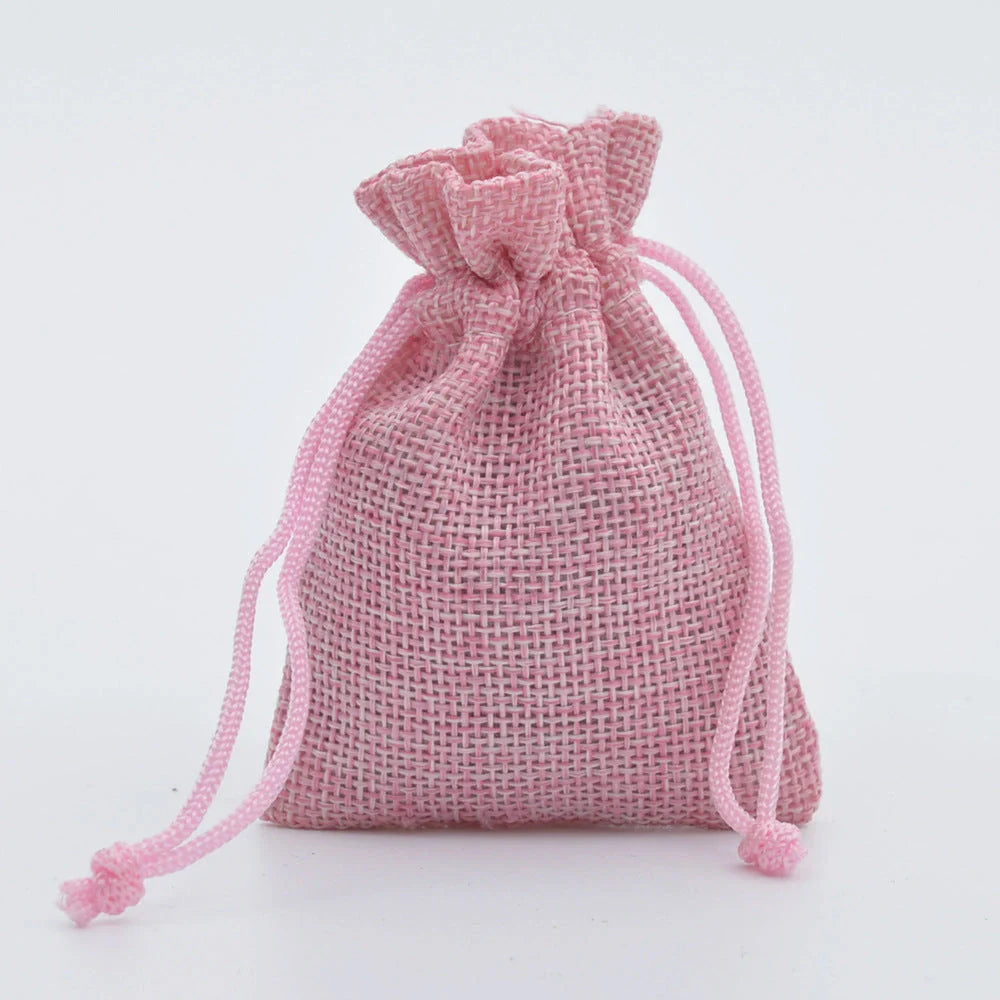 Mini linen drawstring jewelry gift bags in various colours