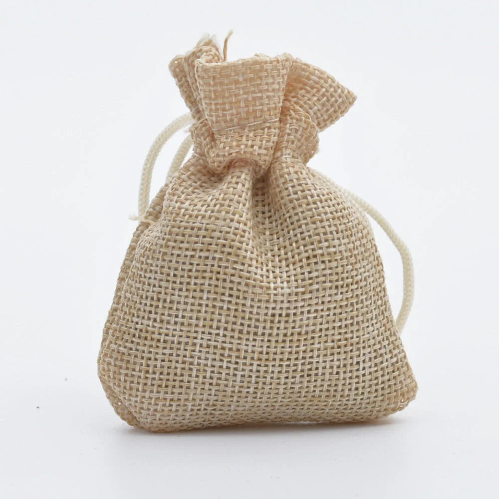 Mini linen drawstring jewelry gift bags in various colours