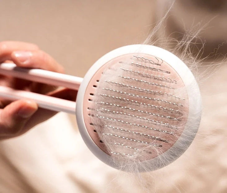 Automatic pet hair remover brush in pink, blue, and green options