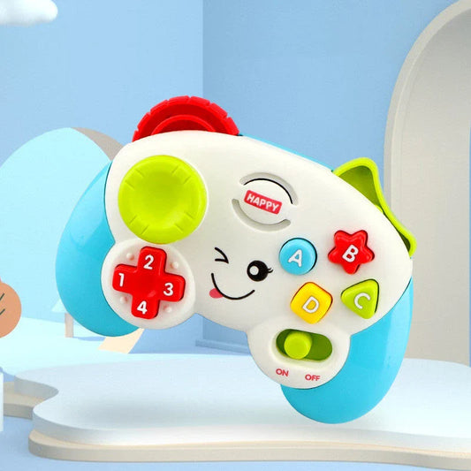 Interactive educational gaming console with colourful buttons, joystick, and electronic features for young children's learning and development