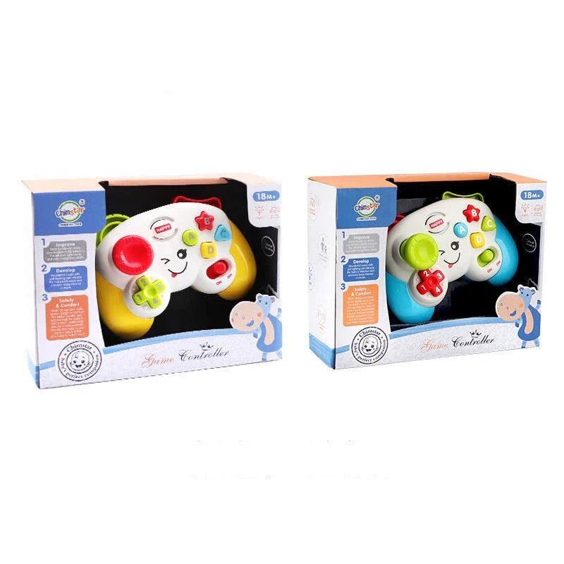 Interactive educational gaming console with colourful buttons, joystick, and electronic features for young children's learning and development