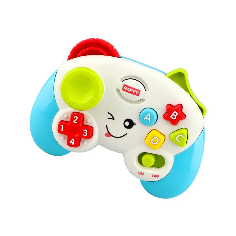 Interactive educational gaming console with colourful buttons, joystick, and electronic features for young children's learning and development