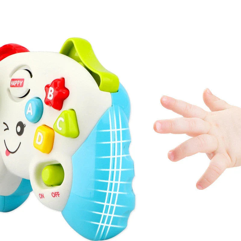 Interactive educational gaming console with colourful buttons, joystick, and electronic features for young children's learning and development