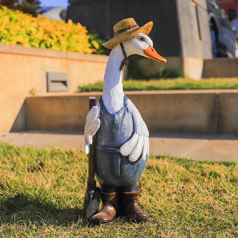 Resin duck outdoor statue for garden decoration with detailed design and stable base