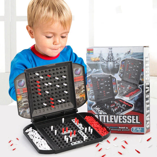 Two-player classic naval battle tabletop game with detailed grid system and concealed fleet placements