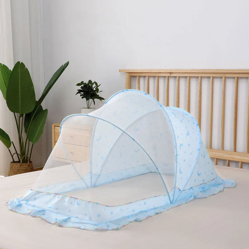 Baby Bottomless Foldable Mosquito Net in elegant grey, starry sky blue, green, and pink