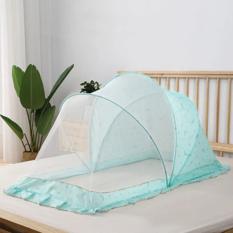 Baby Bottomless Foldable Mosquito Net in elegant grey, starry sky blue, green, and pink