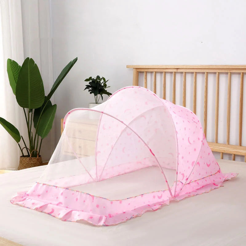 Baby Bottomless Foldable Mosquito Net in elegant grey, starry sky blue, green, and pink