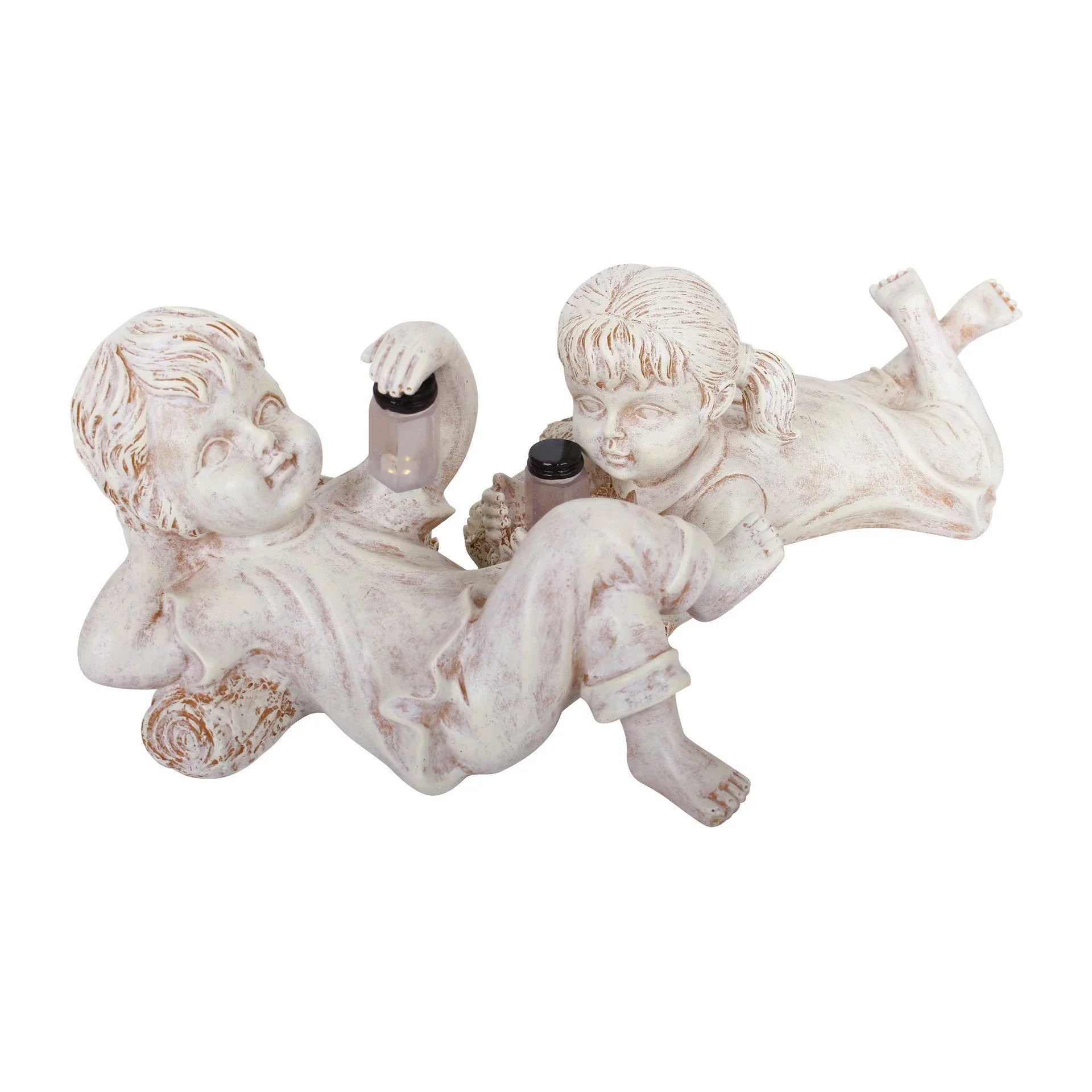 Enchanting solar-powered resin garden statue with delightful firefly lights for decorating outdoor spaces in the UK