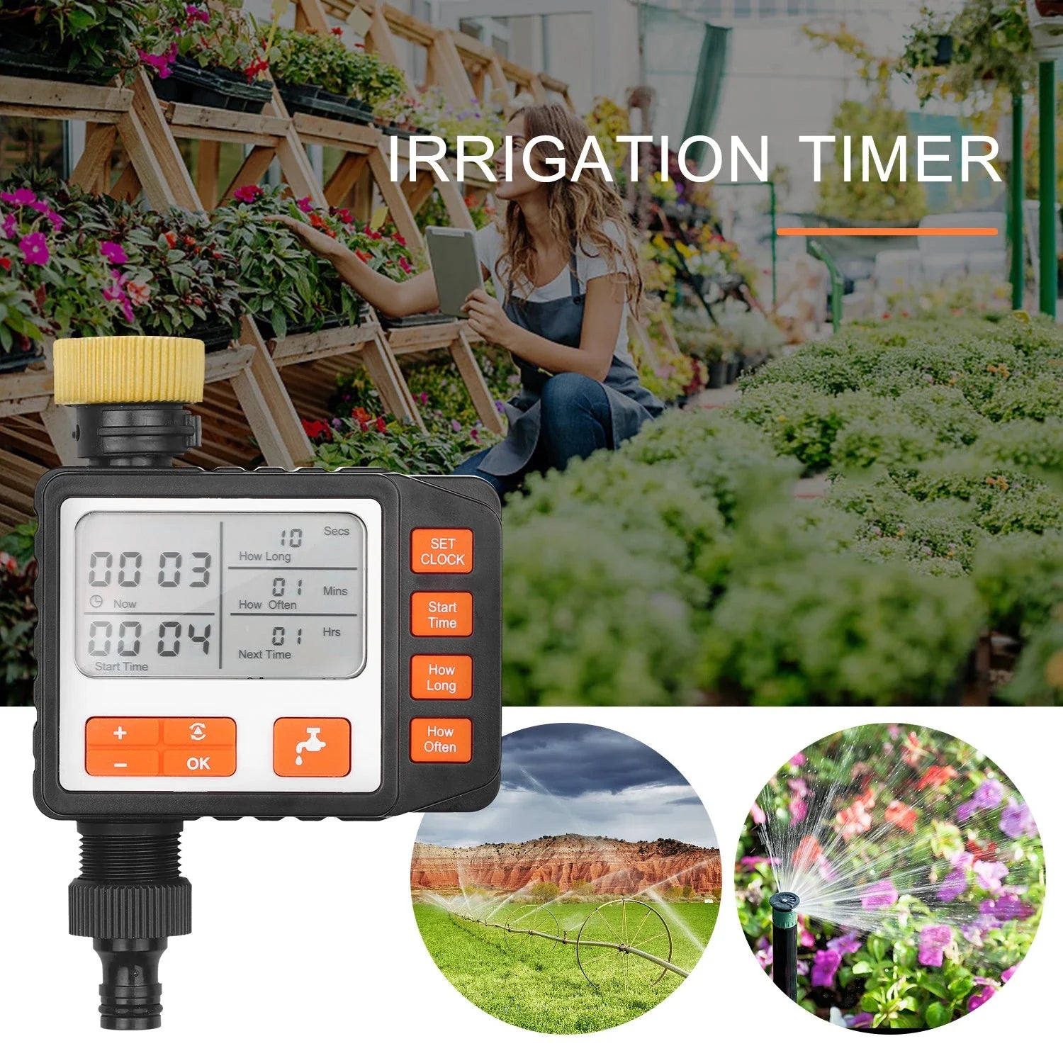 Premium outdoor automatic irrigation timer with 3 customisable watering programs, weatherproof design, and user-friendly controls