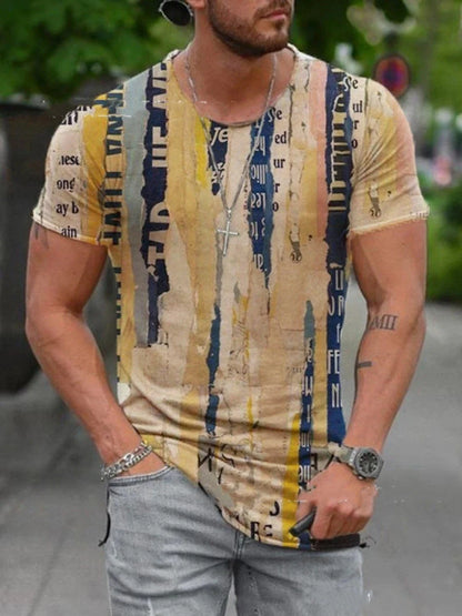 Men's retro geometric print short sleeve t-shirt in polyester